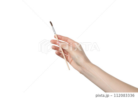 PNG,female hand holding paintbrush, isolated on white background 112083336