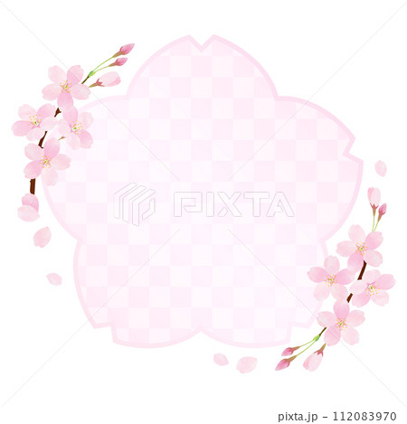 桜の花びらが舞うベクターフレーム 市松模様 桜の花びらが舞うベクターフレーム 市松模様 112083970