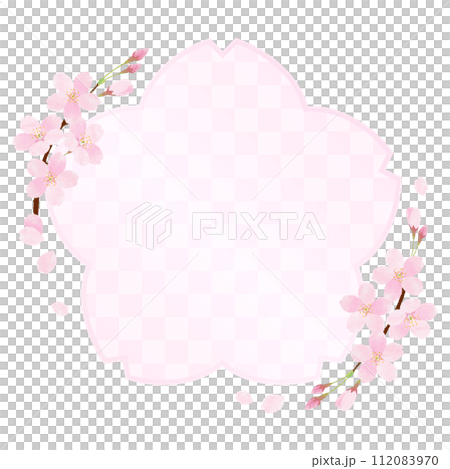Vector frame with dancing cherry blossom petals checkered pattern Vector frame with dancing cherry blossom petals checkered pattern 112083970