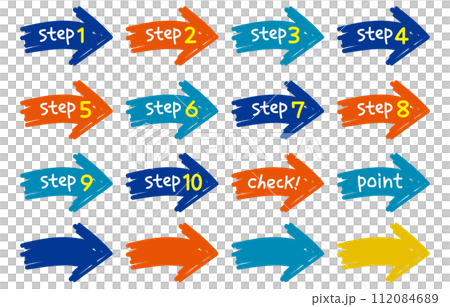 ステップ1から10 数字アイコン フローチャート 手書き矢印デザインのイラスト素材 [112084689] - PIXTA