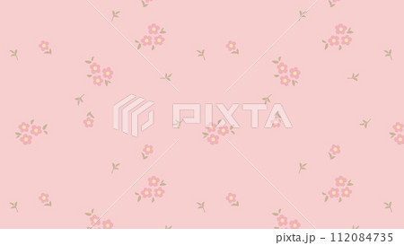 くすみピンクの昭和レトロなお花柄　16：9 112084735