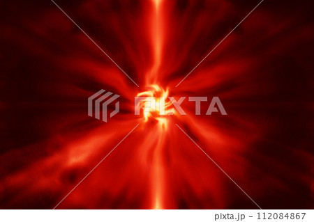 暗闇を赤く照らすプラズマ光芒が拡散するイメージテクスチャー 112084867