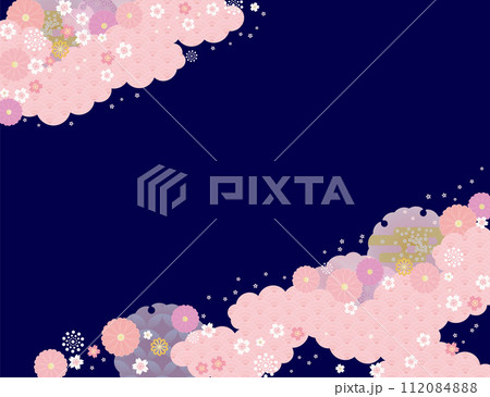 背景(和の春空)-雲桜の模様7-3ベク 背景(和の春空)-雲桜の模様7-3ベク 112084888