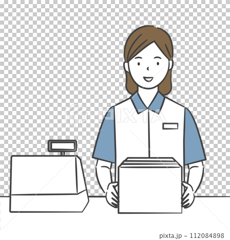レジで荷物の受け渡しをするコンビニの女性店員 レジで荷物の受け渡しをするコンビニの女性店員 112084898