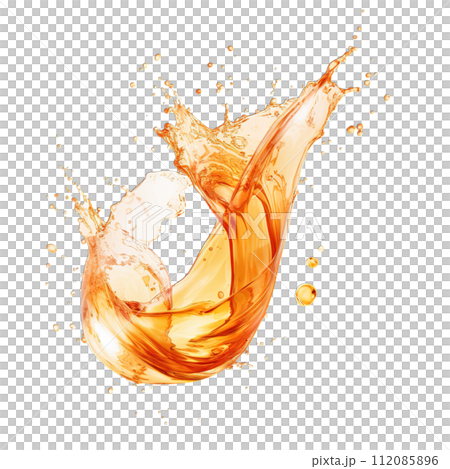 Refreshing Iced Tea Splashes Isolated on Transparent Background, Capturing the Essence of Summer with Lemon and Ice Cubes in Dynamic Liquid Motion. 112085896