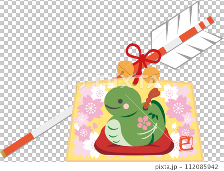 New Year's card New Year's card 2025 Earth bell Ema Hamaya Year of the Snake Snake Year of the Snake New Year Cute Simple Illustration 112085942