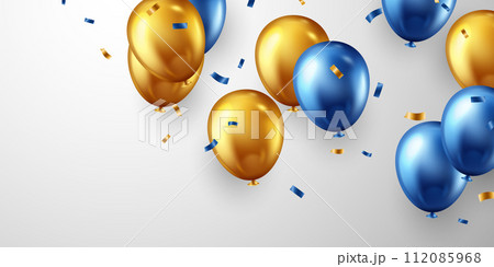 Celebration background with beautifully arranged blue balloons. Vector 3D illustration design 112085968