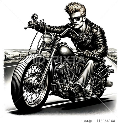 大型バイクで走る、かっこいいアメリカ人。 大型バイクで走る、かっこいいアメリカ人。 112086168