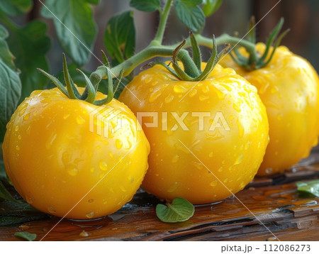 branch of yellow tomatoes close up 112086273