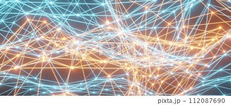Digitally generated abstract render, visualization of a neural network, IT structure, network and social connections 112087690