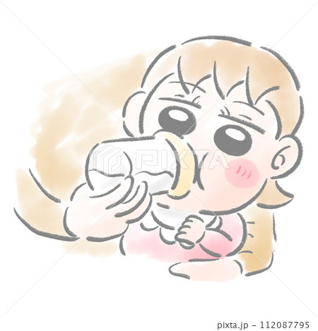 ミルクを飲む赤ちゃん 水彩タッチ ミルクを飲む赤ちゃん 水彩タッチ 112087795