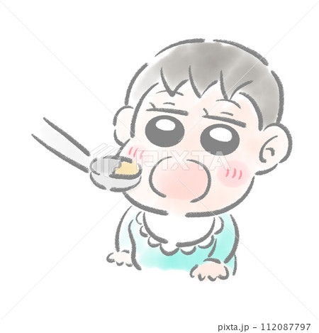離乳食を食べる赤ちゃん　水彩タッチ 112087797