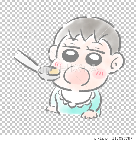 離乳食を食べる赤ちゃん　水彩タッチ 112087797