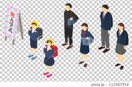 Isometric illustration: Elementary, junior high and high school entrance ceremony 112087958