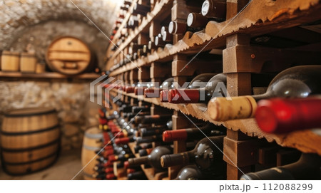 Traditional Wine Cellar with Vintage Bottles 112088299