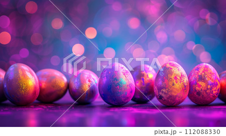 Colorful Easter Eggs on ultraviolet Backgroundのイラスト素材 [112088330] - PIXTA