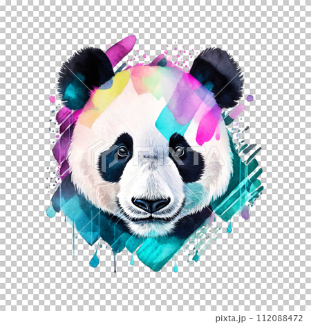 Watercolor painting of Panda, Clipart for Sublimation Printing, Panda Design Clipart, DTF DTG Printing, Panda head, Animal painting. Illustration, Generative AI. 112088472