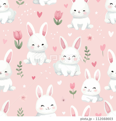 Easter watercolor seamless pattern design with bunnies. 112088603