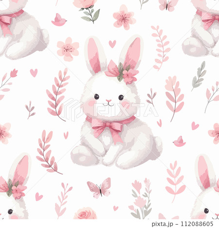 Easter watercolor seamless pattern design with bunnies. 112088605