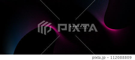 Modern abstract background with glowing dynamic wavy lines. Fluid shapes. Trendy linear composition. Lines art. Minimal design. Futuristic technology style. Suit for poster, cover, card, banner, 112088809