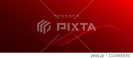 Abstract red gradient background with glowing wave. Shiny red moving lines design element. Modern flowing wave lines. Futuristic technology concept. Suit for cover, poster, banner, brochure, card, Abstract red gradient background with glowing wave. Shiny red moving lines design element. Modern flowing wave lines. Futuristic technology concept. Suit for cover, poster, banner, brochure, card, 112088830