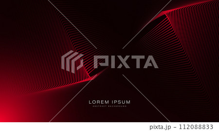 Abstract red rectangle lines on black background. Halftone lines. Dynamic geometric pattern. Motion design. Modern graphic element. Futuristic concept. Suit for banner, brochure, cover, website, flyer 112088833
