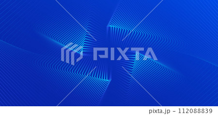 Blue abstract background. Modern gradient geometric halftone lines pattern. Spiral lines. Minimal design. Suit for banner, brochure, cover, flyer, poster, website, business, backdrop. Vector 112088839