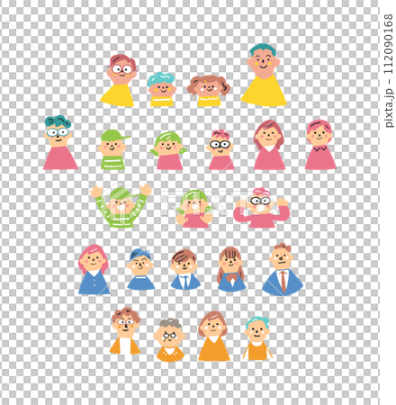 様々な人々　キャラクター集　表情　セット　イラスト素材 112090168