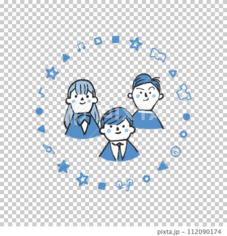 制服を着た学生たちと先生たち　イラスト素材 112090174