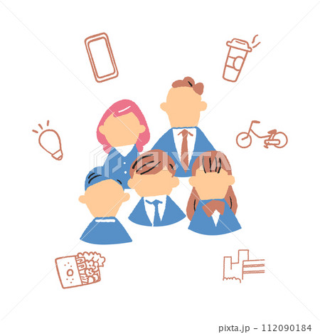 制服を着た学生たちと先生たち 表情なし イラスト素材 制服を着た学生たちと先生たち 表情なし イラスト素材 112090184