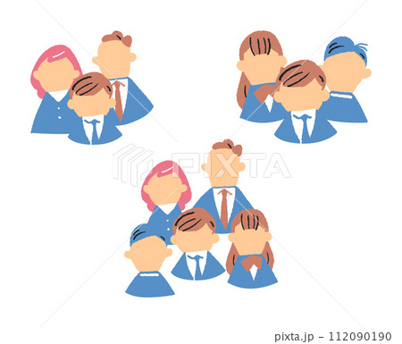 制服を着た学生たちと先生たち　表情なし　セットイラスト素材 112090190