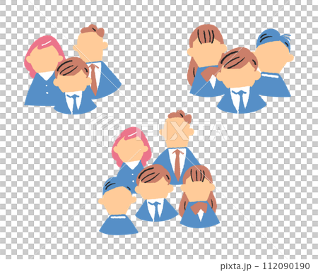 制服を着た学生たちと先生たち　表情なし　セットイラスト素材 112090190