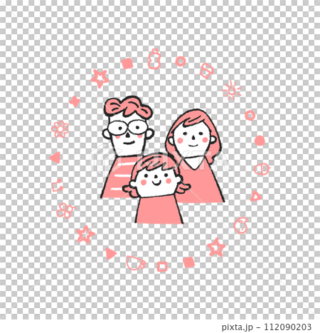 好朋友父母和孩子被圖案圓圈插畫素材包圍 112090203