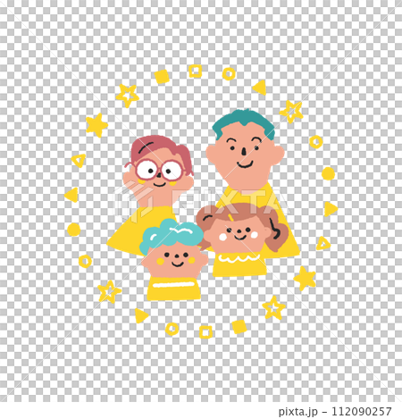 兩個孩子和他們的父母抱著彼此的肩膀,周圍環繞著幾何圖案圓圈插畫素材 兩個孩子和他們的父母抱著彼此的肩膀,周圍環繞著幾何圖案圓圈插畫素材 112090257