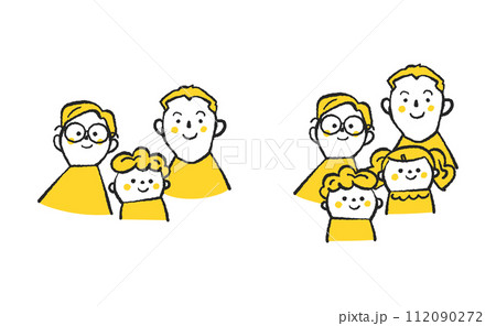 肩を寄せ合う二人の子どもと両親　セット　イラスト素材 112090272