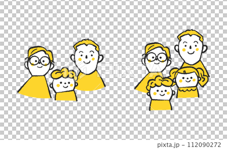 肩を寄せ合う二人の子どもと両親　セット　イラスト素材 112090272