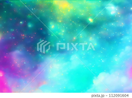 神秘的でカラフルな星空　グラデーション背景素材 112091604
