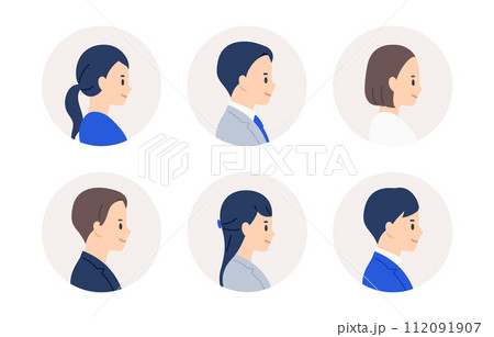ビジネスパーソン男女の右横向き顔アイコンセット【人物ベクターイラスト素材】 ビジネスパーソン男女の右横向き顔アイコンセット【人物ベクターイラスト素材】 112091907