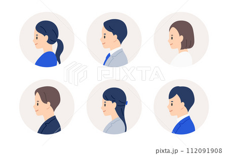 ビジネスパーソン男女の左横向き顔アイコンセット【人物ベクターイラスト素材】 112091908