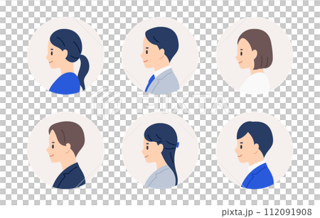 ビジネスパーソン男女の左横向き顔アイコンセット【人物ベクターイラスト素材】 112091908