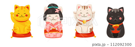 Japanese Lucky Cat with Beckoning Paw Vector Set Japanese Lucky Cat with Beckoning Paw Vector Set 112092300