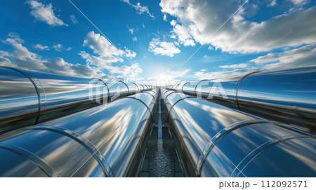 Industrial Steel Pipes Against Blue Sky Industrial Steel Pipes Against Blue Sky 112092571