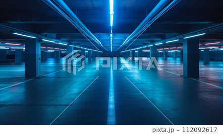 Futuristic Subway Station Corridor with LED Lights 112092617