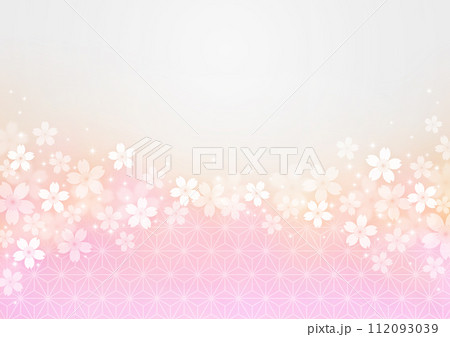 光の中で輝く桜の花の和風背景、黄色ピンク 112093039