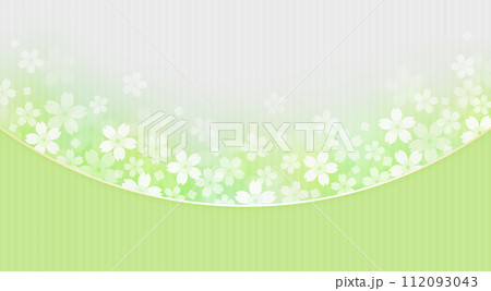 和紙質感の桜の花の和風の背景、横位置ワイド、緑 和紙質感の桜の花の和風の背景、横位置ワイド、緑 112093043