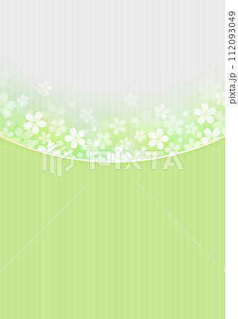 和紙質感の桜の花の和風の背景、縦位置、緑 112093049