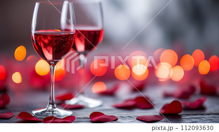 Romantic valentine's day celebration with a glass of fine wine 112093630