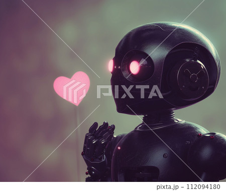Concept of robots celebrating valentine's day in a futuristic setting 112094180