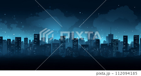 Spectacular nighttime skyline of a big modern city at night, Illustration 112094185