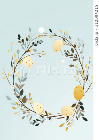 Minimal easter wreath with soft pastel colors and illustrative style 112094215